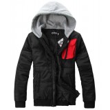 Wholesale - Men's Coat Cotton Padded Casual Hooded with Red Chamois Leather Breast-Pocket (1115-W03)
