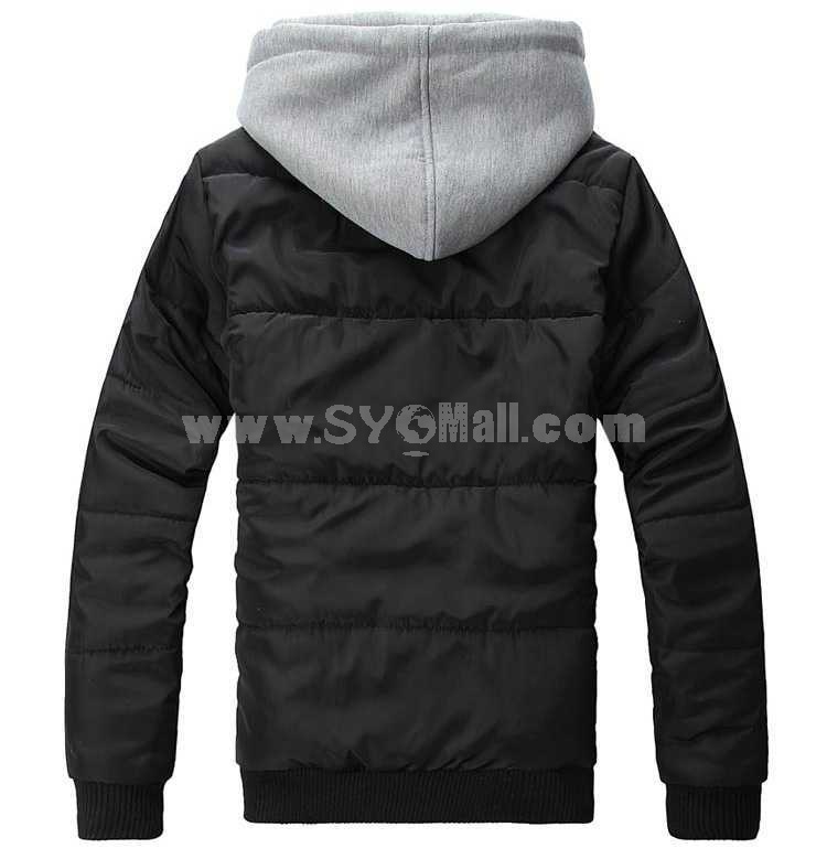 Men's Coat Cotton Padded Casual Hooded with Red Chamois Leather Breast-Pocket (1115-W03)