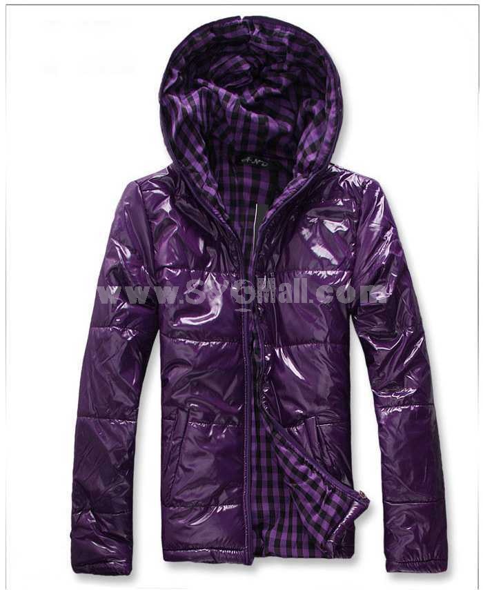 Men's Coat Cotton Padded Hooded Slim Pure Color (11-501B--B02)