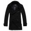Men's Coat Double-Breasted Fur Collar Black Fashion (1704-CY73)
