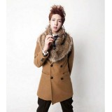 Wholesale - Men's Coat Fur Collar Pure Color Medium Length Fashion (258-F05)
