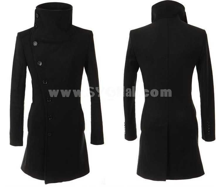 Men's Coat Wide Lapel Pure Color Medium Length Fashion (1015-W151)