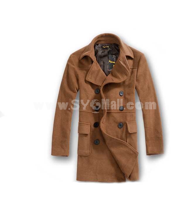 Men's Coat Double-Breasted Lapel Pure Color Slim Wool (1106-A02)