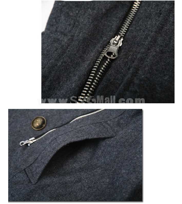 Men's Coat Double-Breasted Lapel Pure Color Slim Wool (1106-A34)