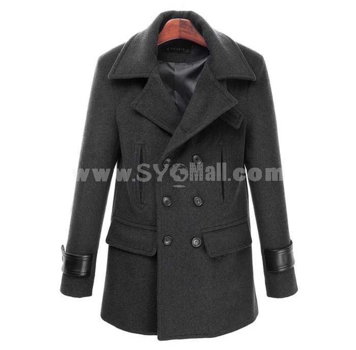 Men's Coat Double-Breasted Wide Lapel Cashmere Medium Length (10-702-135)