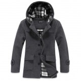 Wholesale - Men's Coat Extra Thick Plaid Lining Hooded Wool (10-1616-Y223)