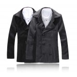 Wholesale - Men's Coat Double Wide Lapel Simple Style Slim Pure Color Wool (11-1107-D06)