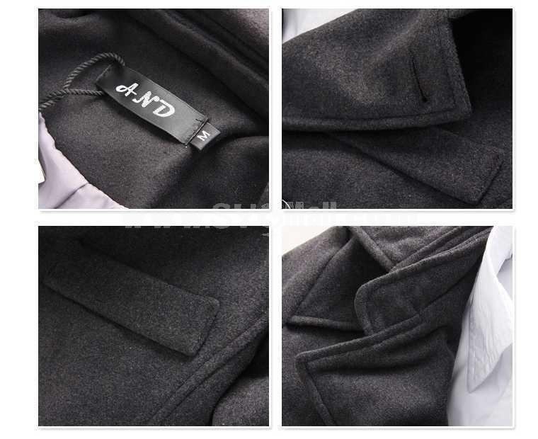 Men's Coat Double Wide Lapel Simple Style Slim Pure Color Wool (11-1107-D06)
