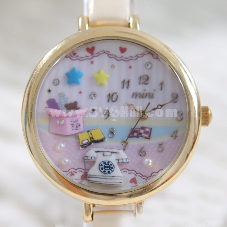 MINI Quartze Round Dial Waterproof Watch Cartoon Creative PVC Band Watch mn939