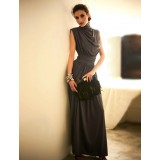 Wholesale - Sleeveless Stand Collar Party Dress Sexy Cotton Empire Soild Color Dress