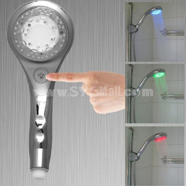 3 Colors Water Temperature 9 RGB LED Light Bathroom Shower Head with Press Button