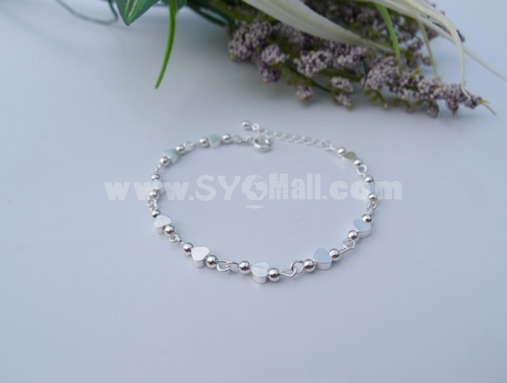 Silver Plating Ball and Hearts Bracelet