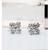 Wholesale - Zircons Four Leaf Clover Silver Plating Earring