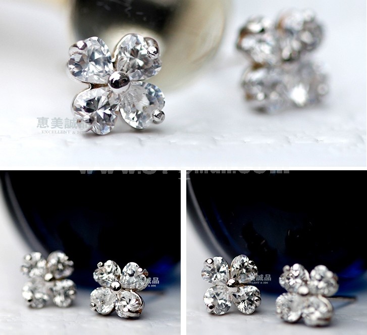 Zircons Four Leaf Clover Silver Plating Earring