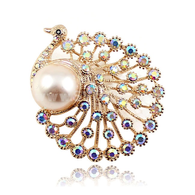Crystal Pearl Peacock Style Brooch with SWAROVSKI Elements (9321)
