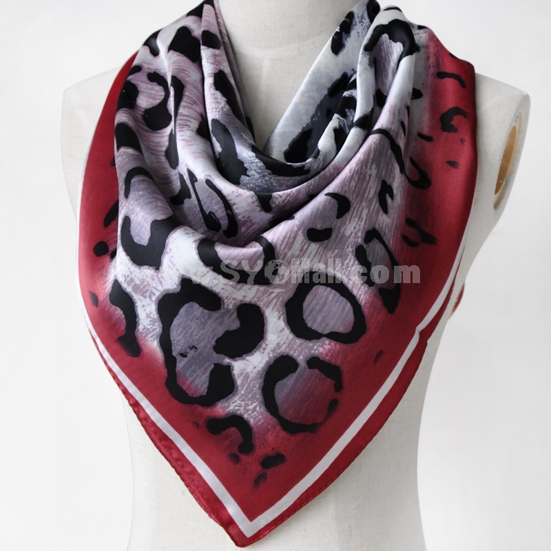 Leopard Pattern Pure Mulberry Silk Printing Square Women's Kerchief Scarf