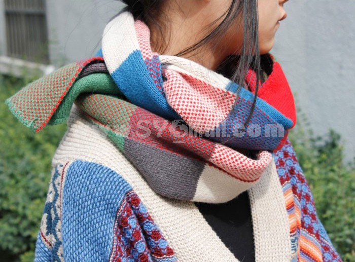 Rainbow Contrast Color Double Sides Knitted Scarf
