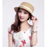 Wholesale - Women's Strawhat Narrow-Brimmed with Leather Belt
