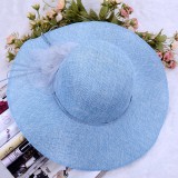 Wholesale - Women's Beach Hat Broad-Brimmed Pure Color with Blossom
