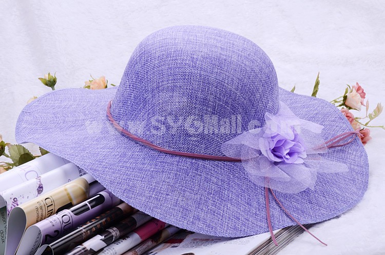 Women's Beach Hat Broad-Brimmed Pure Color  with Blossom