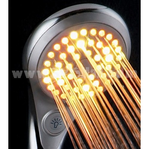 3 Colors Water Temperature 9 RGB LED Light Bathroom Shower Head with Press Button