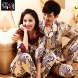 Wholesale - SHIRLEY Artifical Silk Off-the-shoulder 3/4 Quarter Sleeve Casual Pajamas