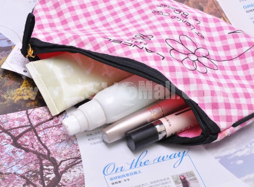 Lovely Cotton Cute Lattice Pattern Cosmetic Bag Pink