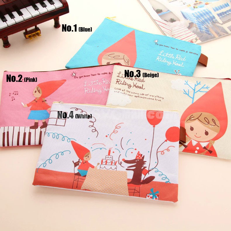 Mini Storage Bag/Pouch for stationery/Bills Canvas Lovely Girl in Red Hat (W2156)