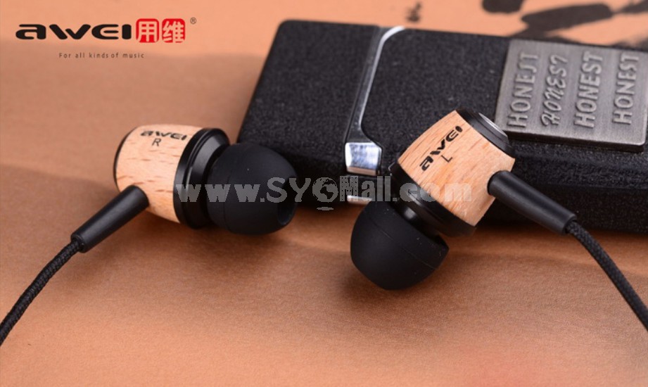 AWEI ES-Q9 Wooden Headphones Earphones for iPhone 3G/4/4S iPod MP3 MP4 Music