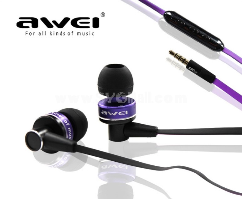 AWEI S90VI Flat Wire Dynamic In-Ear Headphone with Microphone