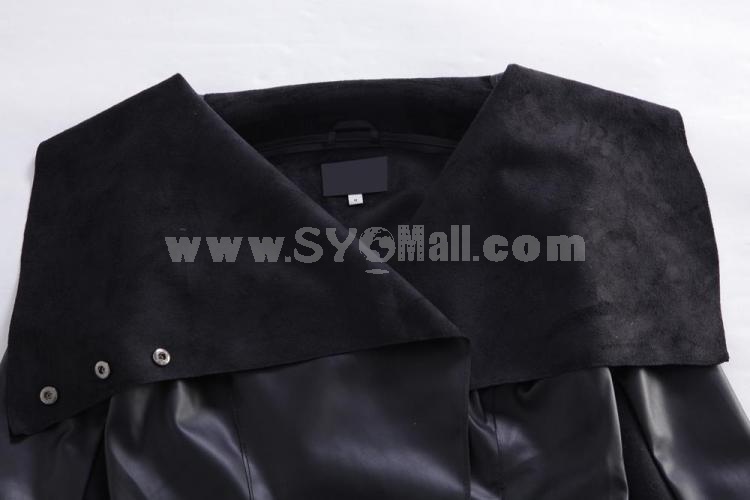 Elegant Lapel Asymmetrical Slim PU Jacket