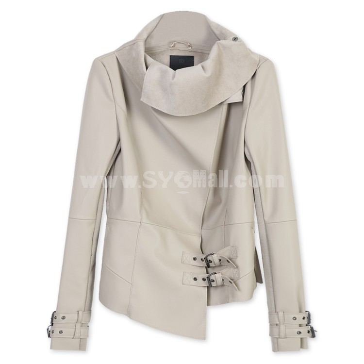 Elegant Lapel Asymmetrical Slim PU Jacket