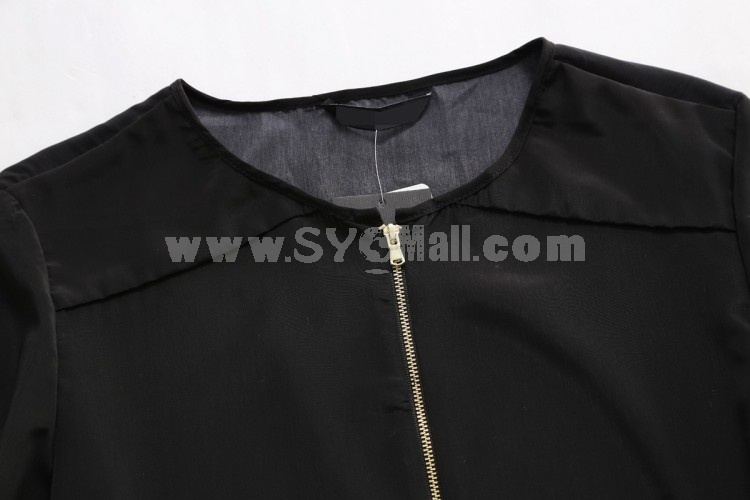 Stylish Zipper Silk Leopard Pattern Jacket