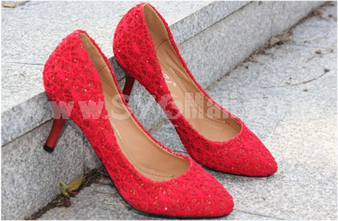 Red Stilette Heel Closed Toe Shoes