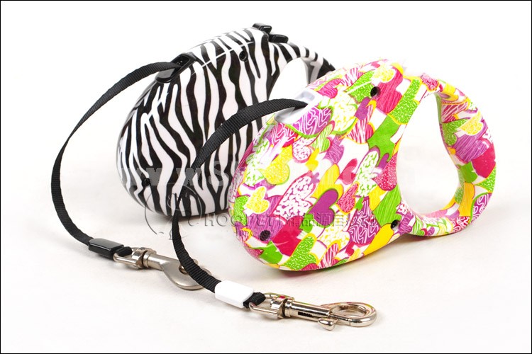 39inch 20kg Tension Automatic Retractable Leash Zebra/Pink Heart Pattern No Collar 