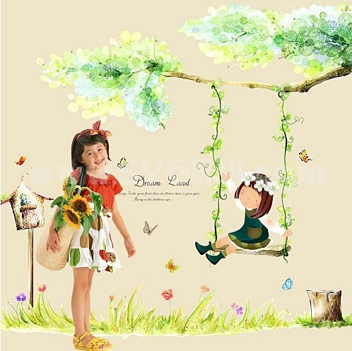 LEMON TREE Removable Wall Stickers Swing Girl for Children Room 39*35 in