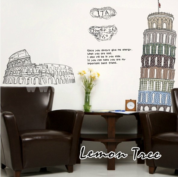 LEMON TREE Removable Wall Stickers Leaning Tower of Pisa 39*39 in