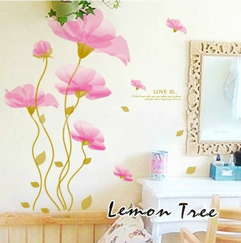 LEMON TREE Removable Wall Stickers Pink Flowers 51*47 in