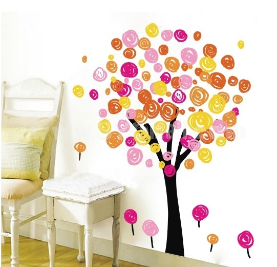 LEMON TREE Removable Wall Stickers Cartton Tree for Skirting Line 31*39 in