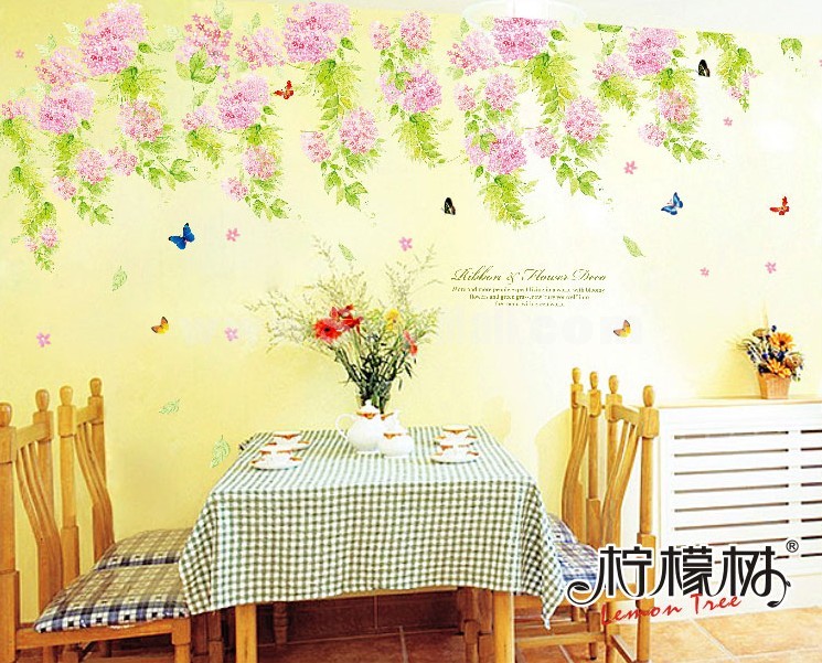 LEMON TREE Removable Wall Stickers Romantic Pink Flowers 51*31 in