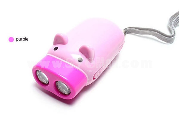 Cute Piggy Hand Squeeze Flashlight with Double LED and Lanyard