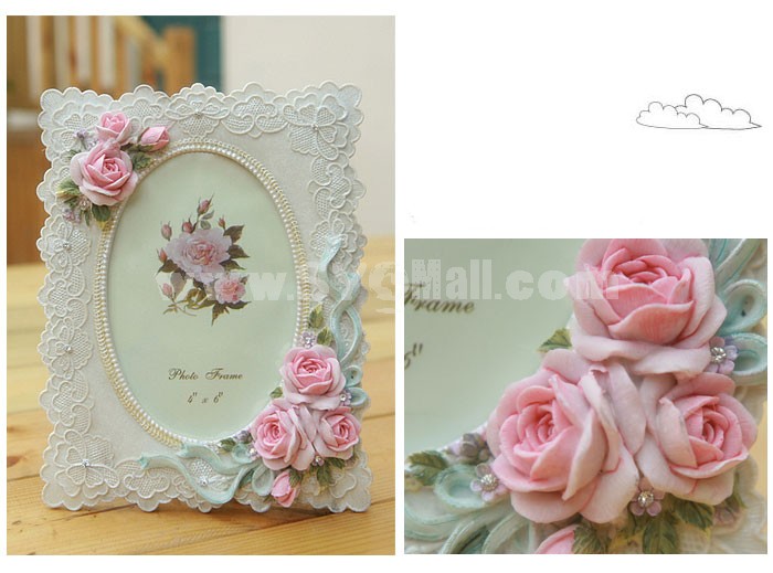 Pink Rose Oval Photo Frame