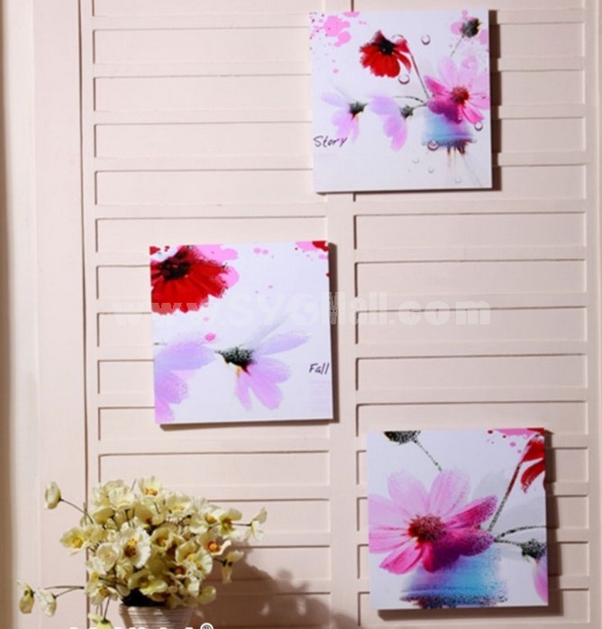 Modern Simple Style Home-super 3pcs 15mm Ply Waterproof Flower Wall Frameless Mural Painting Each Size 30*30cm