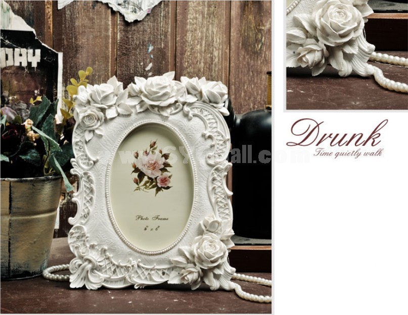 European Style Resin Rose Photo Frame Pattern Family Artware 6"