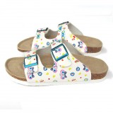 Wholesale - Butterfly and Flower Printing 2 Buckles PU Leather Corkwood Sandals