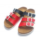 Wholesale - 3 Buckles PU Leather Corkwood Sandals Red Blue and White 