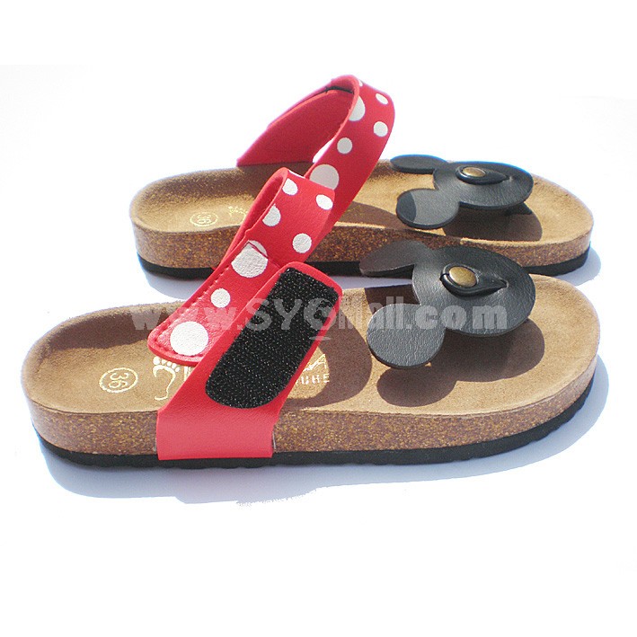 Micky Mouse Flip-flop PU Leather Corkwood Sandals