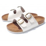 Wholesale - White 2 Buckles PU Leather Corkwood Sandals