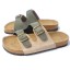 Green and Grey Color Matching 2 Buckles Nubuck Leather Corkwood Sandals