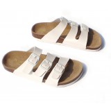 Wholesale - White 3 Buckles PU Leather Corkwood Sandals
